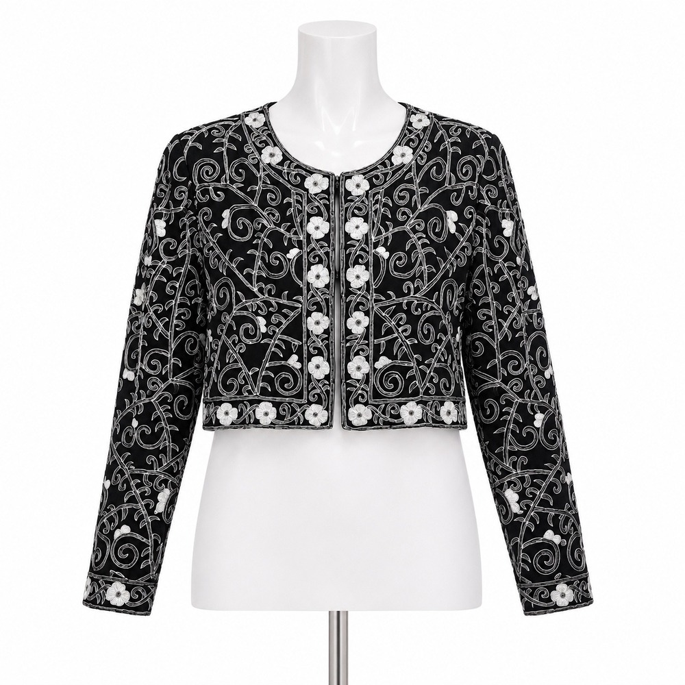 Laurence Kazar Beaded Silk Evening Jacket XL Gatsby Art Deco Holiday Glam Bolreo